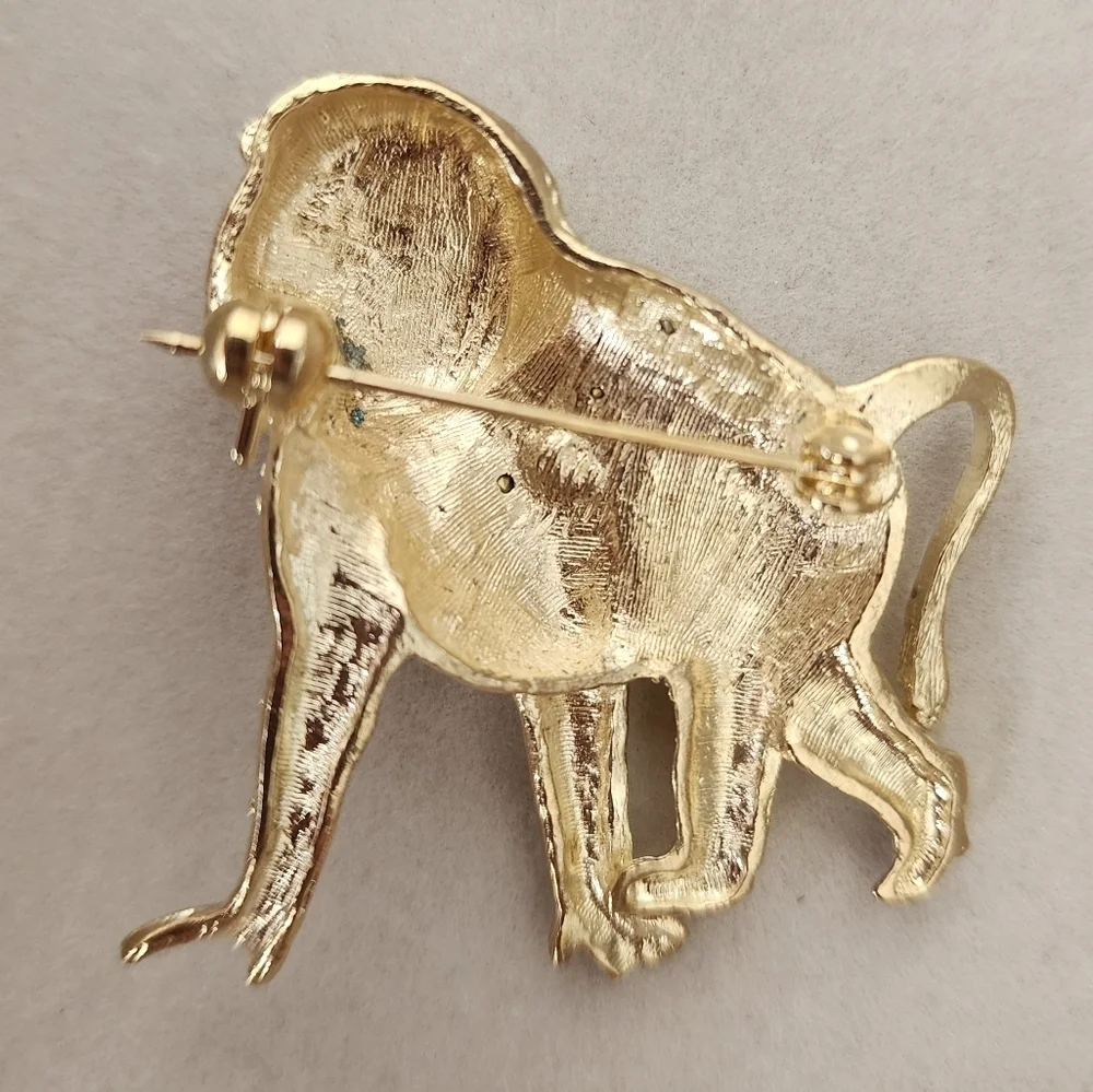 Gold and Crystal Monkey Brooch Pin